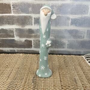 Glitter Santa Gnome Tabletop Christmas Decor Figurine Cat Snowflakes Ceramic 10"